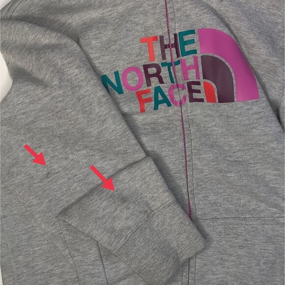 The‎ North Face Ladies Grey Zip Up Hoodie with Pink and Multicolor Graphic Small - Picture 10 of 12